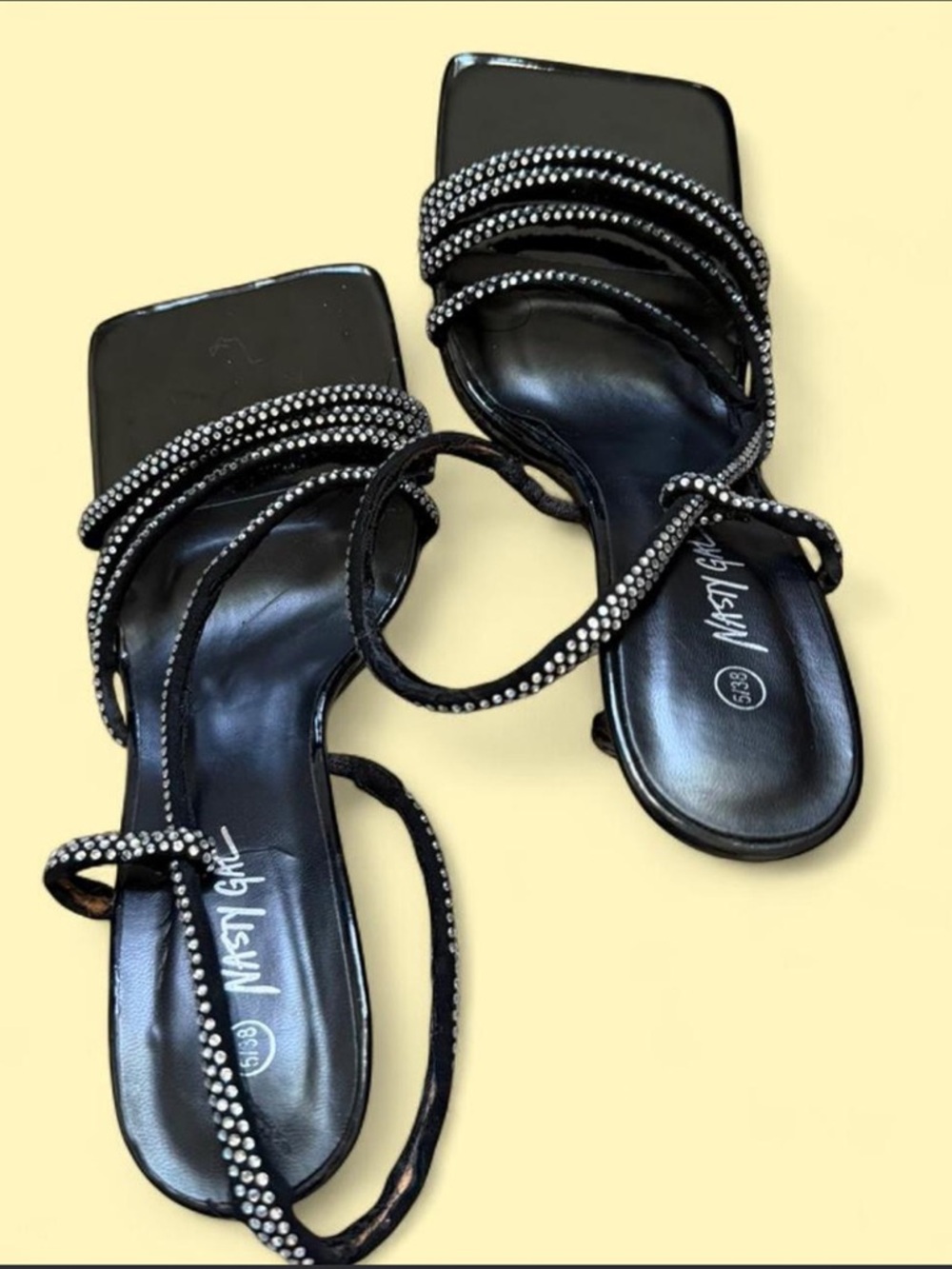 Nasty Gal Black Rhinestone Wrap Heels